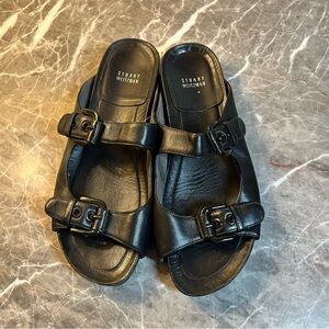 Stuart Weitzman Black Leather Sandals Minimalist